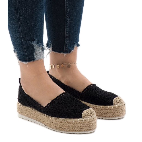 Svarta sneakers espadriller på plattformen 7801-P