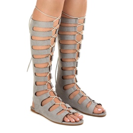 Grå platta gladiator sandaler 289-9