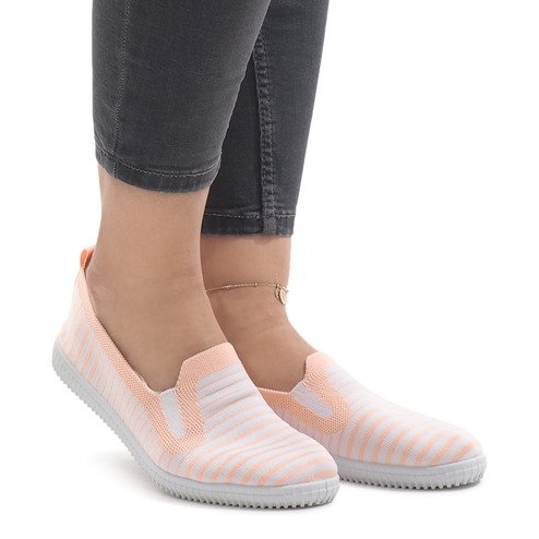 Persika randiga slip-on sneakers XJ-2909 vit gul