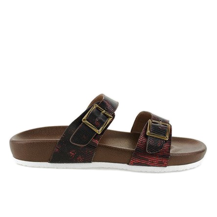 Röda och bruna tofflor med spänne GA735