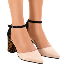 Beige mocka höga klackar FR276 brun svart