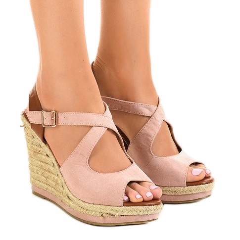 Rosa sandaler med espadrilles wedge LM-0205