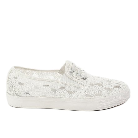 Vita sneakers med spets A0397-3