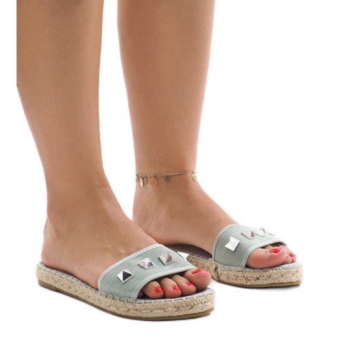 Gröna jeans tofflor med dubbar 7087 mångfärgad