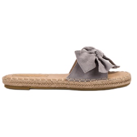 Forever Folie Mocka tofflor med rosett grå