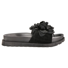 Queen Vivi Mocka tofflor med blommor svart