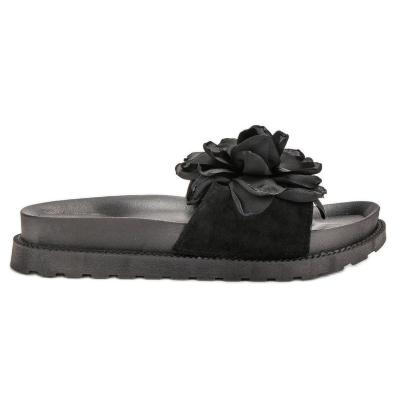 Queen Vivi Mocka tofflor med blommor svart