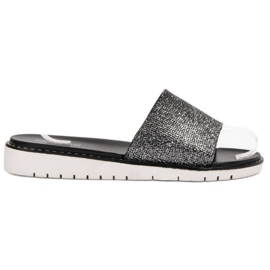 Fashion Trendiga glänsande tofflor svart