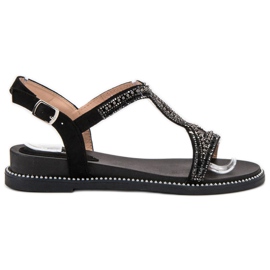 Bello Star Sandaler i mocka med kristaller svart