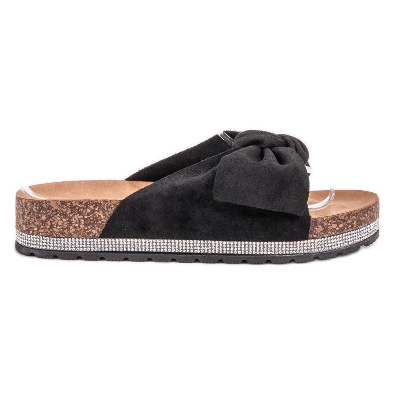 SHELOVET Mocka tofflor med kristaller svart