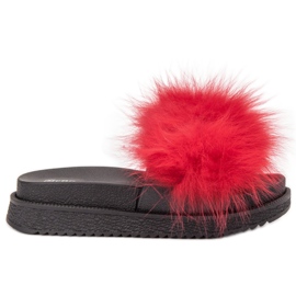 SHELOVET Tofflor Med Päls röd