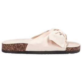 Bona Mocka tofflor med rosett beige