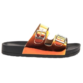 Ideal Shoes Holo Buckle Tofflor gul