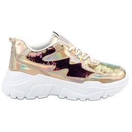 SHELOVET Gyllene sneakers med paljetter