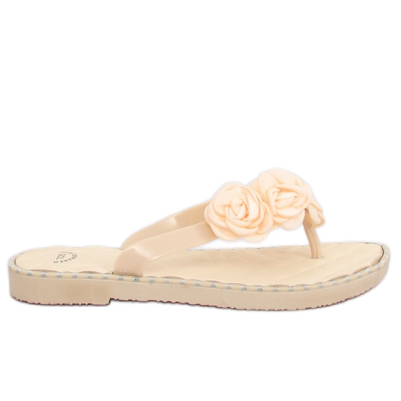 Beige flip-flops med blommor YJL-1818 Beż