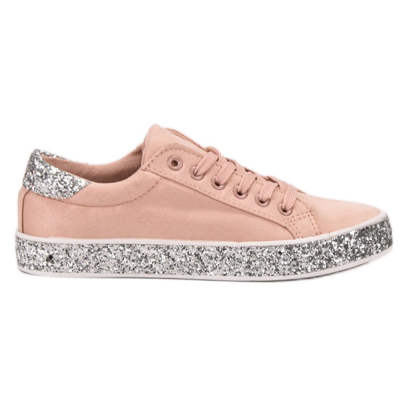 SHELOVET Sneakers Med Glitter Sula rosa grå