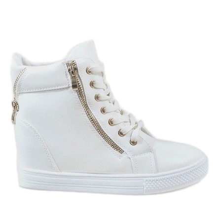 Vita sneakers på en kilklack med en guldreglage DD477-2