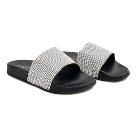 Glänsande tofflor med paljetter SL-32 svart grå