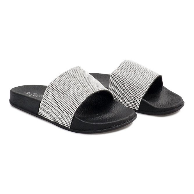 Glänsande tofflor med paljetter SL-32 svart grå