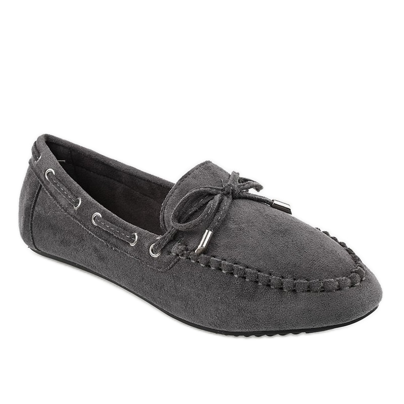 Grå mockasiner ballerinor med rosett XW9100
