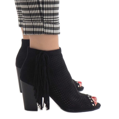 Svarta openwork boho stövlar AF-9