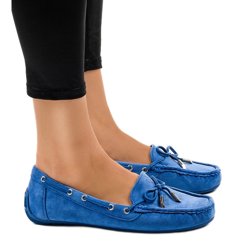 Blå loafers ballerinor med rosett F03-3