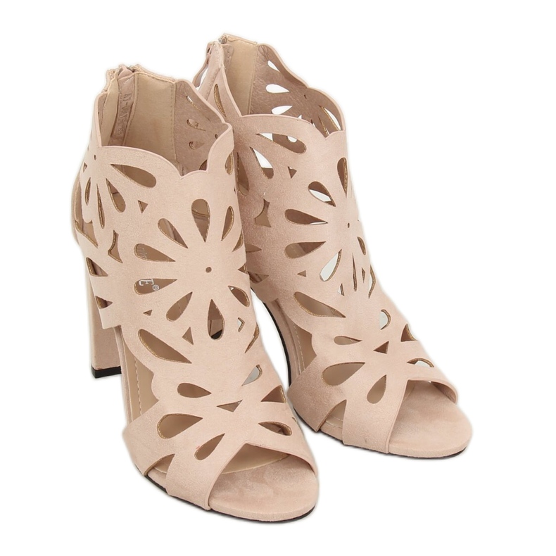 Beige openwork-stövlar AT-0657-L Nude II-GAT