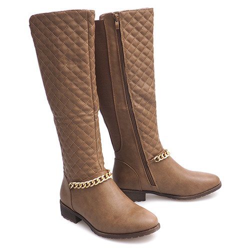 Quiltade varma stövlar 16072 Khaki mångfärgad grön