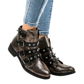 Kaki stövletter för kvinnor med platta spännen HQ2366 mångfärgad grön