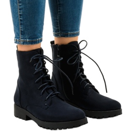 Marinblå snörskor i mocka C-7192