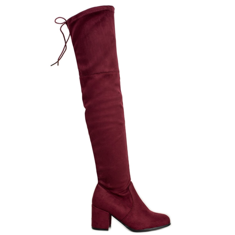 Ideal Shoes Mocka lårstövlar röd