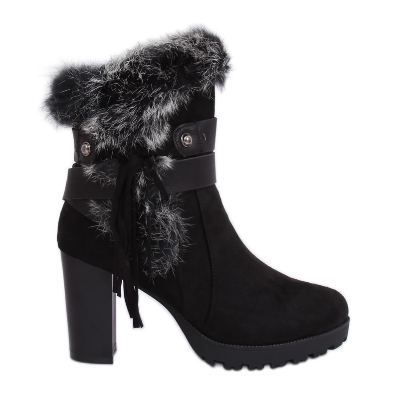 Svarta högklackade stövlar med päls SP05 Svart