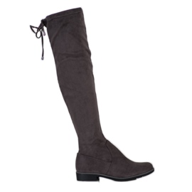 J. Star Lårhöga stövlar i mocka med bindning grå