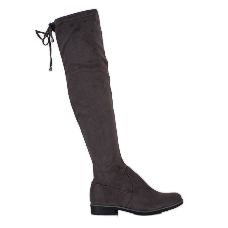 J. Star Lårhöga stövlar i mocka med bindning grå