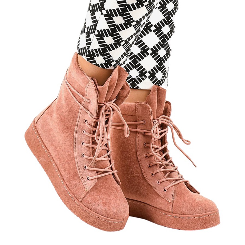 Rosa mocka platta stövlar 7-3727B