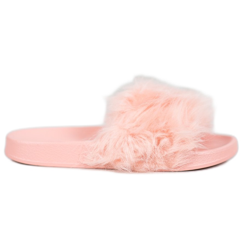 SHELOVET Gummi tofflor med päls rosa