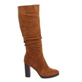 Klassiska högklackade stövlar kamel QQ-08 Camel brun