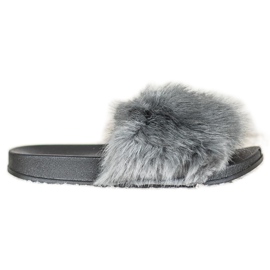 SHELOVET Bekväma päls tofflor grå