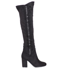 SDS Högklackade stövlar i mocka svart