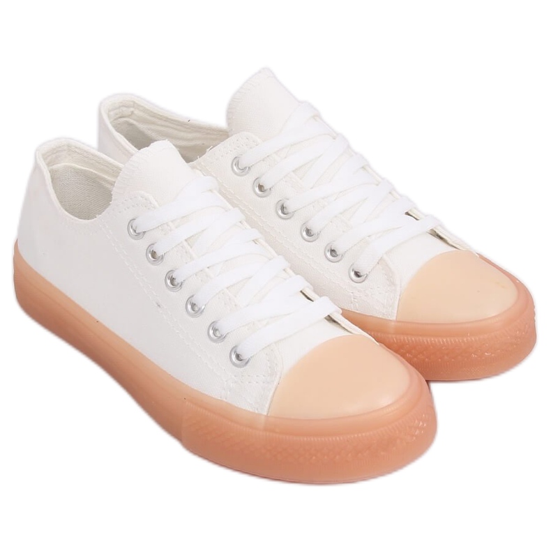 Sneakers på en färgstark sula, vit och beige FG-2948 Nudepink brun