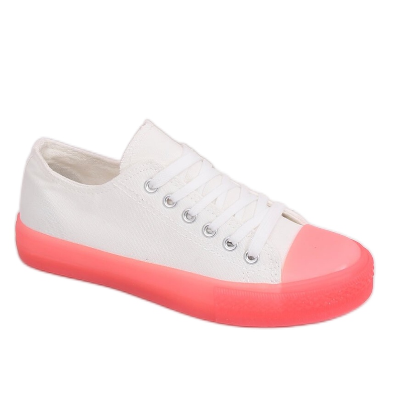 Sneakers på en färgstark sula, vit och rosa FG-2948 Rosa