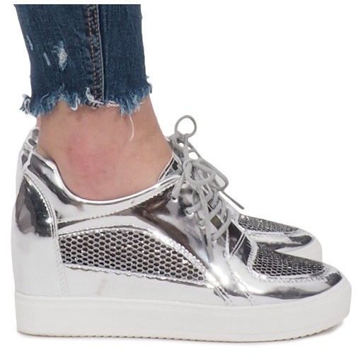 Adele Silver Lacquered Openwork Sneakers grå