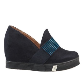 Marinblå pumpar på kilen T1715-2