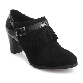 Booties On Heel Boho Fringe 6660 Black svart