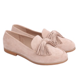 Dam beige loafers med fransar T357P Beige