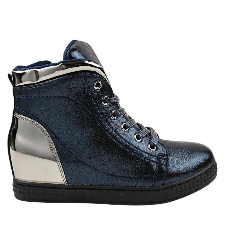 Marinblå lackade sneakers på en kil R469-1