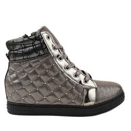 Grålackade sneakers på kil R468-3