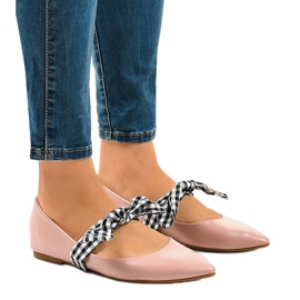 Rosa spetsiga ballerinor med rosetter NK07P