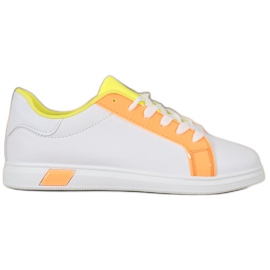 Ideal Shoes Trendiga sneakers med ekoläder vit orange