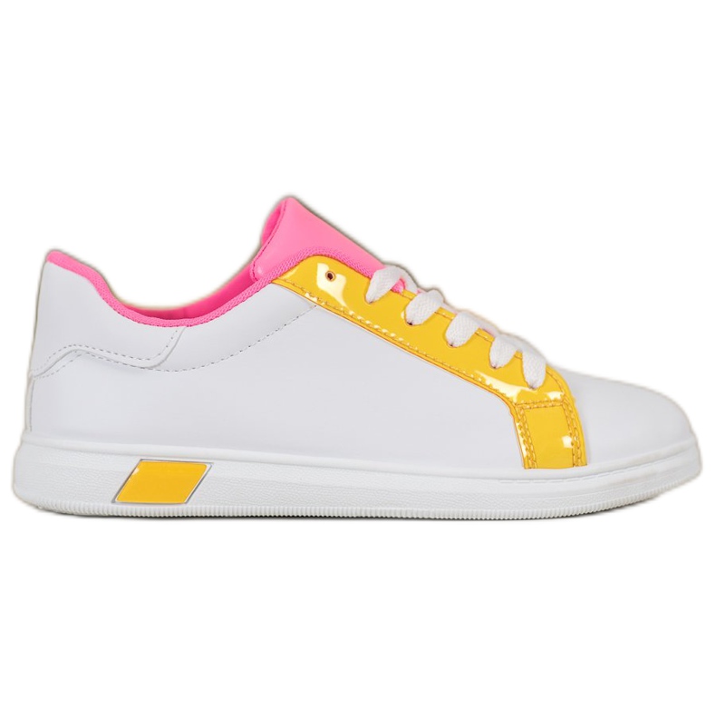 Ideal Shoes Trendiga sneakers med ekoläder vit orange rosa mångfärgad gul